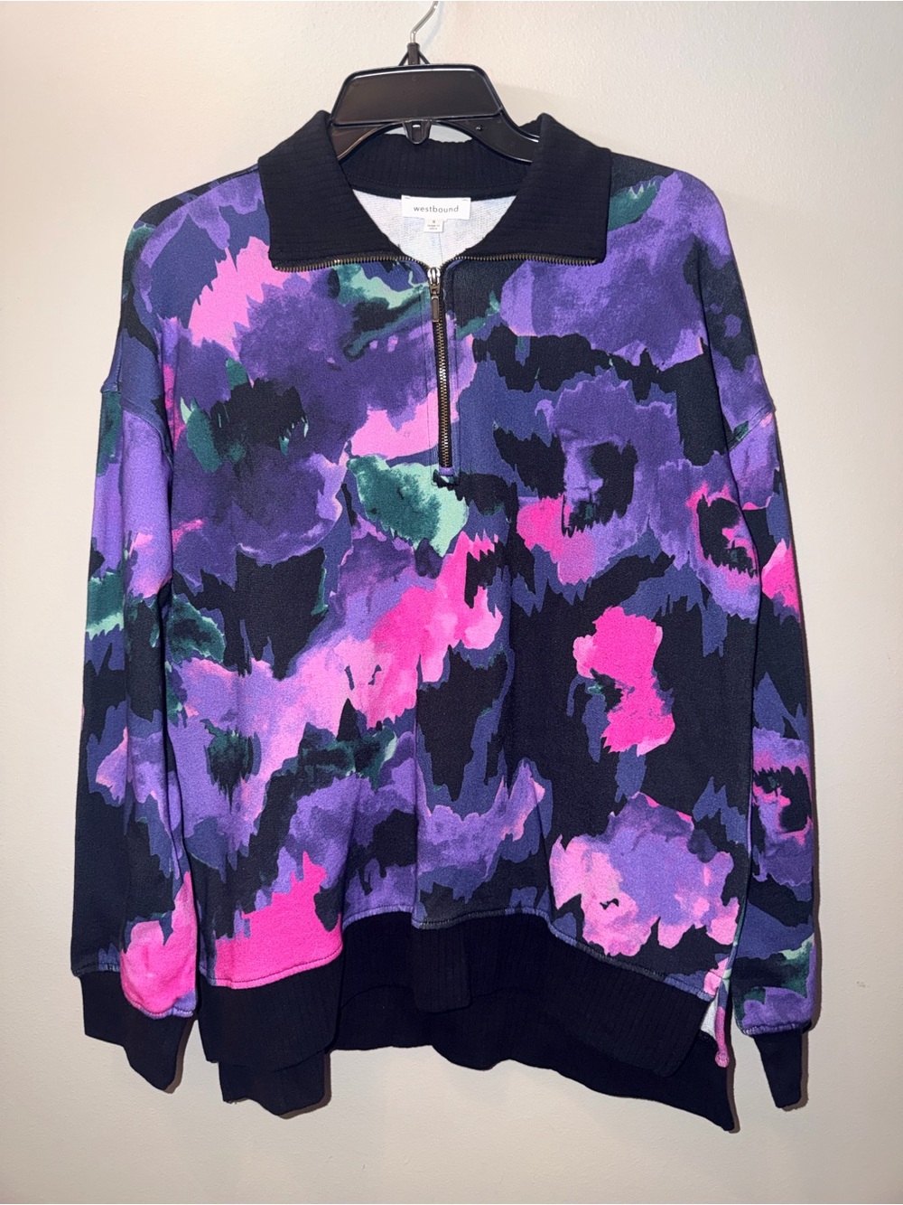 Westbound Abstract Print Half Zip Pullover Sweatshirt size Small athleisure